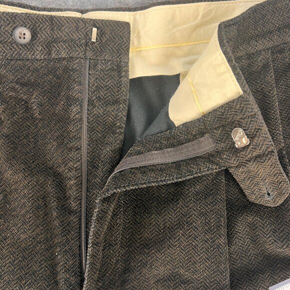 Berle  Men 36x32 Dress Pants Brown Herringbone Pleated Cuffed Made in USA Tweed - Picture 3 of 9